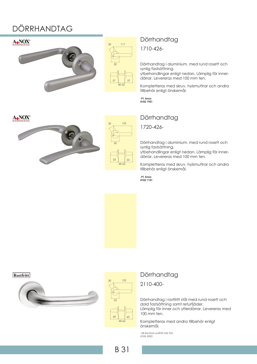Exempel på dörrhandtag ur Beslagshusets katalog